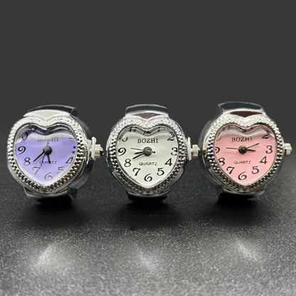 Heart Finger Watch Mini Stainless Steel Italian Charm Link Rings Jewelry Clock Roman Quartz Watch Rings for Women Men