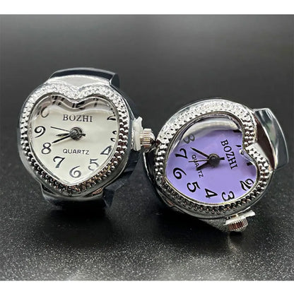 Heart Finger Watch Mini Stainless Steel Italian Charm Link Rings Jewelry Clock Roman Quartz Watch Rings for Women Men