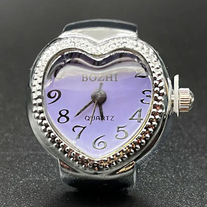 Heart Finger Watch Mini Stainless Steel Italian Charm Link Rings Jewelry Clock Roman Quartz Watch Rings for Women Men